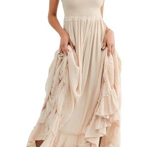 Cream Asymmetrical Ruffled Maxi Sundress